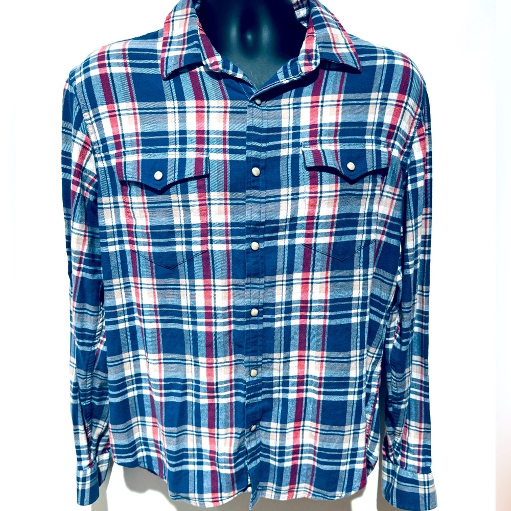 Vintage Lucky Brand Plaid Pearl Snap Weatern Long Sleeve Flannel Size M